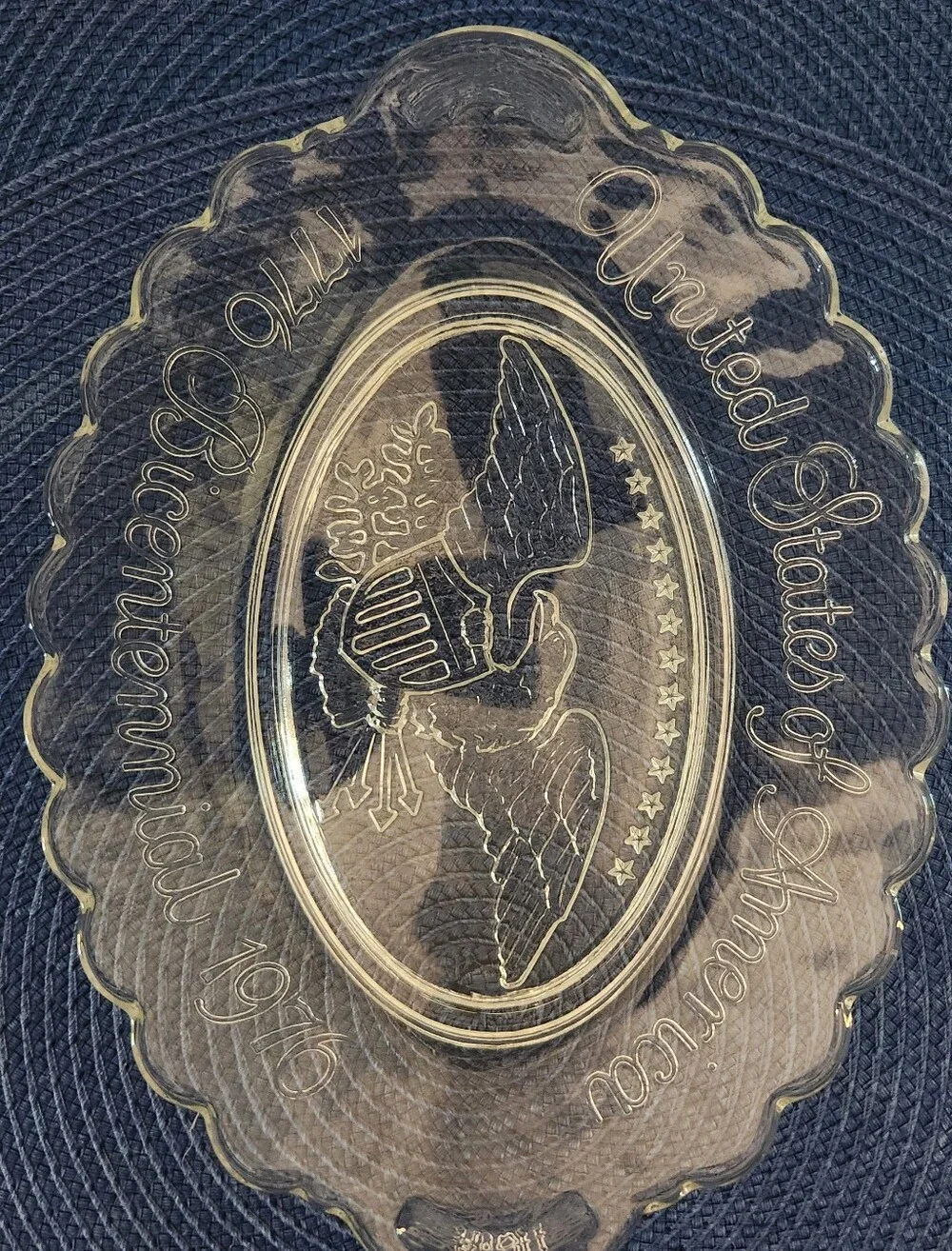 United States Of America Bicentennial 1776-1976 Clear Glass Serving Platter